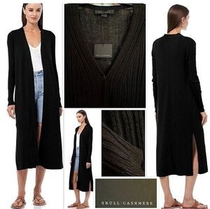 Skull Cashmere Textured Linen Long Cardigan Duster Goth